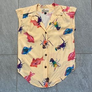 rare Patagonia pataloha Hawaiian shirt in sea harvest print women size 0